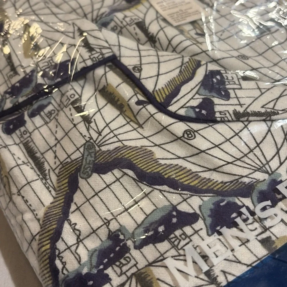 Vintage Puritan Men's Flannel Pajama Set Large  Long Sleeve Nautical Print NOS